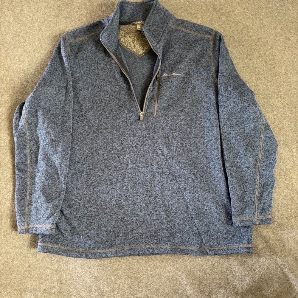 Eddie Bauer Quarter Zip Pullover Mens 2XL Blue Excellent Marled Knit Fleece